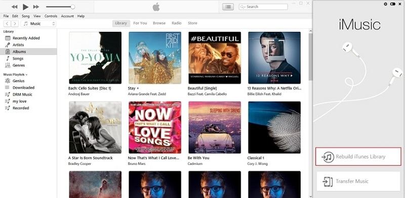 iTunes rebuild options in Aimersoft iMusic