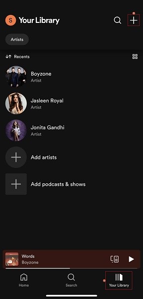Library on Spotify mobile app