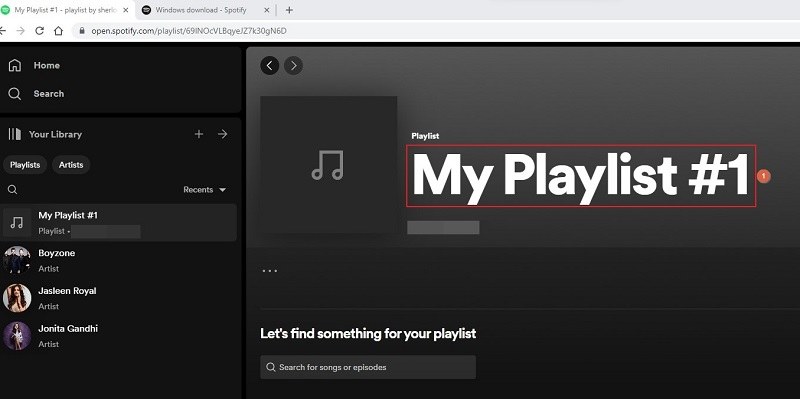 the name of the playlist on Spotify computer