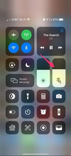 iPhone displaying audio settings in the control center