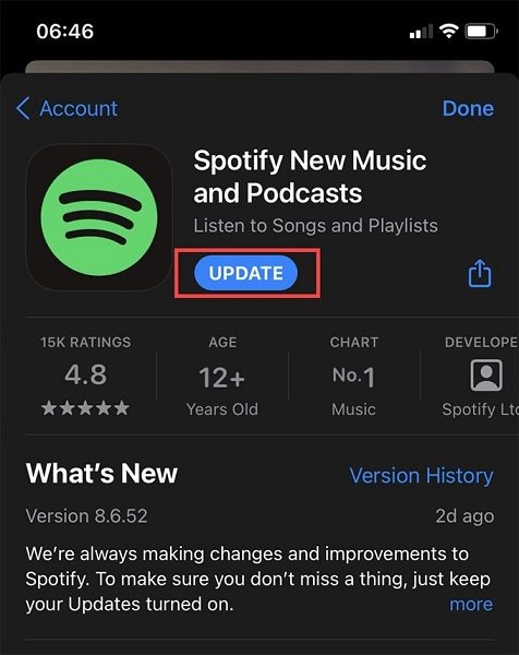 Update Spotify on an iPhone
