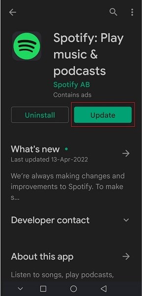 Update Spotify on an Android