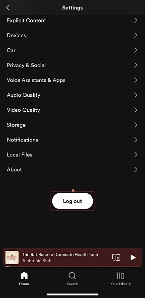 Tap Log out on Spotify