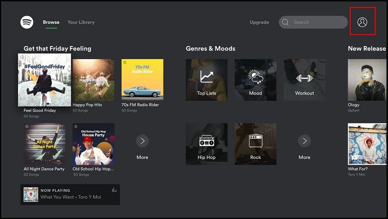 Accessing Spotify Account Settings from the profile menu on PS4
