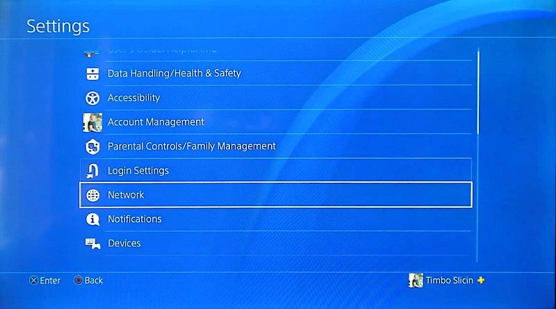 Network settings on PS4