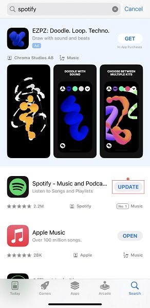 Update Spotify on iPhone Manually
