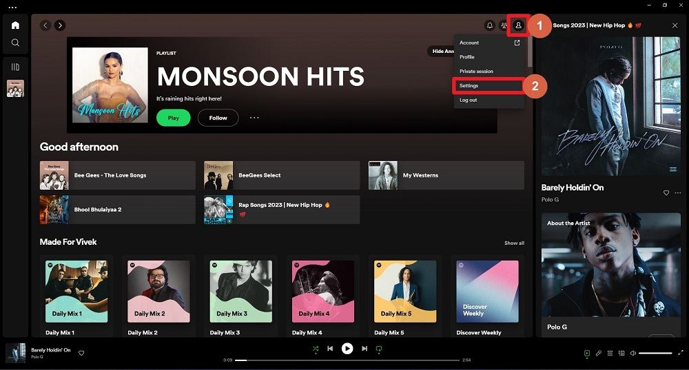 Go to Spotify Settings on Windows