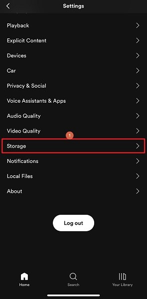 Spotify Storage settings on iPhone