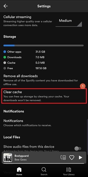 clear Spotify cache on Android device