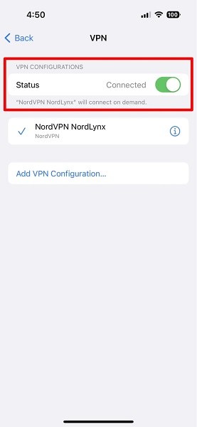 the VPN settings on iOS