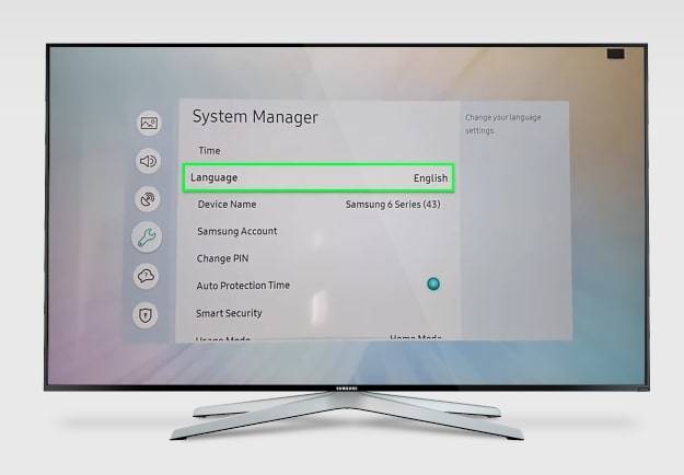 the language settings menu on a smart TV